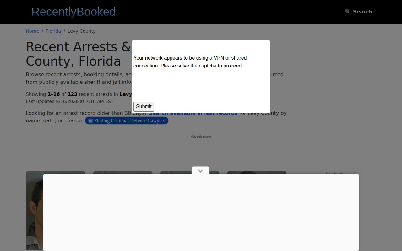 Unofficial RecentlyBooked Levy County crime news and mugshot archive
