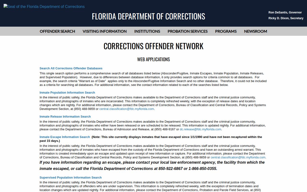 Florida Department of Corrections offender photo search for Levy County cases
