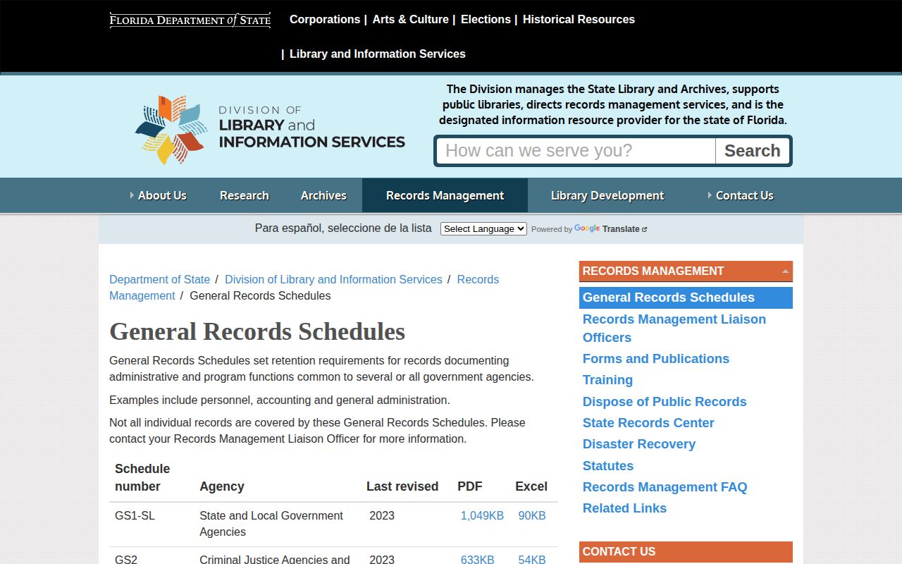 Florida GS2 retention schedules for Levy County booking records