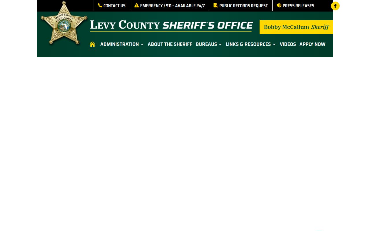 Levy County Sheriff official booking record and roster access